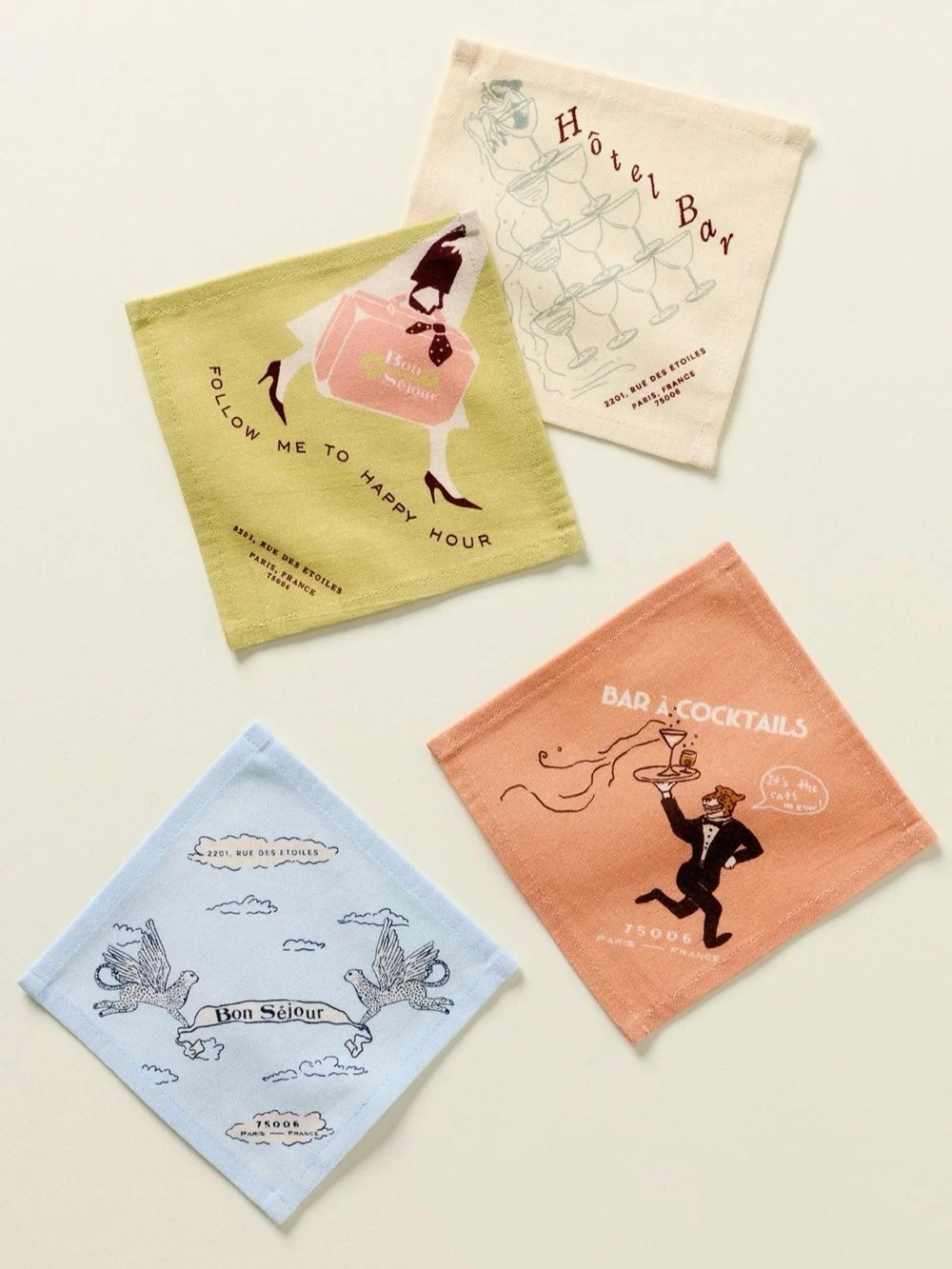 New! NWT Anthropologie Hotel Cotton Woven Cocktail Napkins. Set of 4.